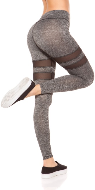 Sexy workout-sport leggings met gaasstof zwartgrijs